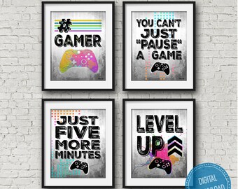 Gamer Girl Rainbow Video Gamer Print Set with Xbox controller for teenage bedroom, game room, girl room, gamer wall art DIGITAL DOWNLOAD