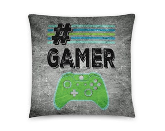 Teal XBOX Throw Cushion for boys bedroom decor featuring "#GAMER" gamer quote, teenage bedroom decor, gamer gift, game room, kids room decor