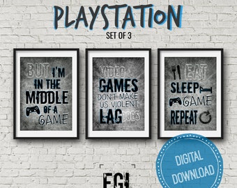 3 Playstation Video Game Prints for game room or teen boy bedroom, PS4 Gamer Bedroom, kids gamer bedroom, game room, picture gift for gamer