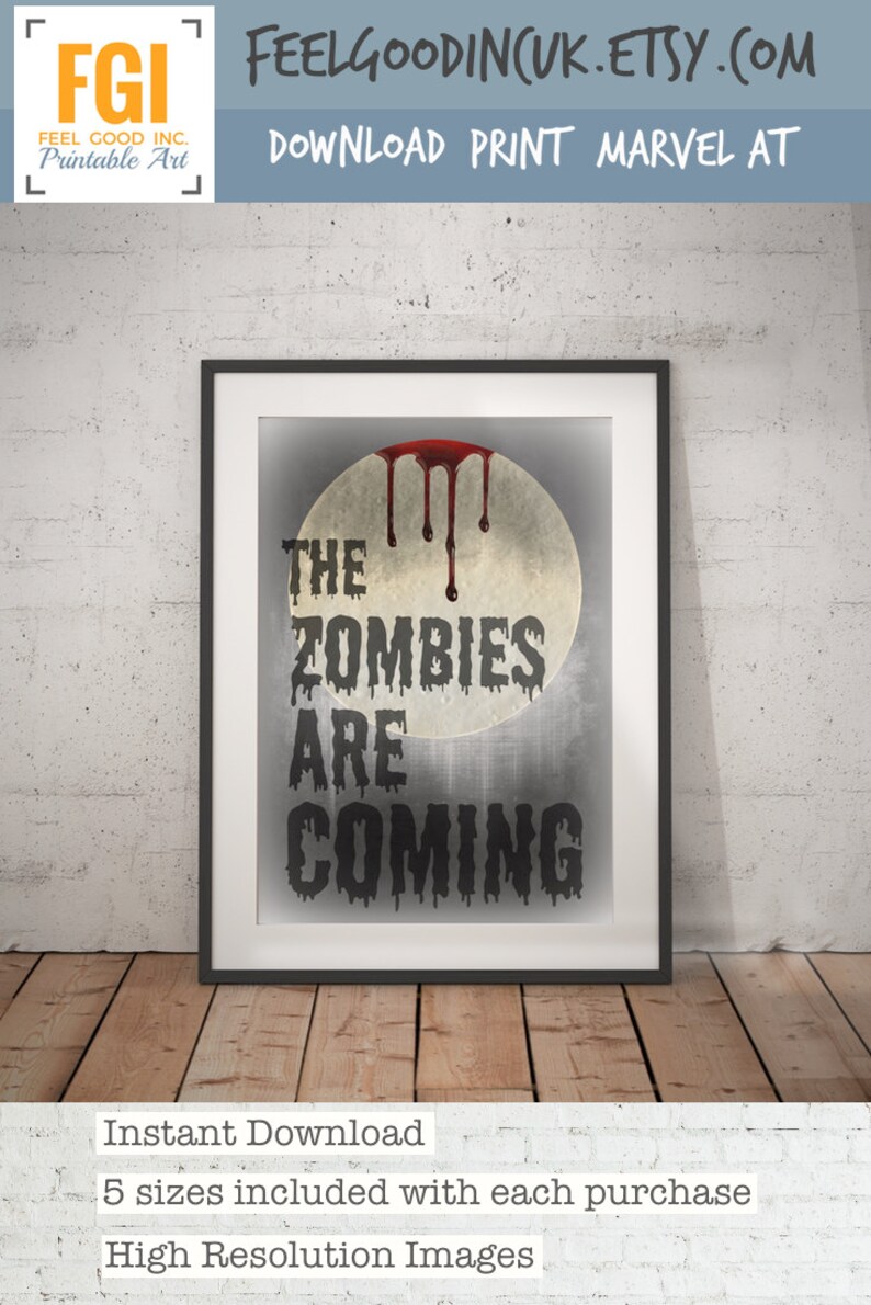 Retro Zombie Print For Fun Teen Room Decor Zombie Survival Etsy