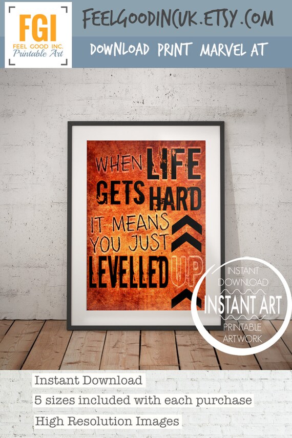Level Up VIDEO GAME POSTER When life gets hard Levelled Etsy