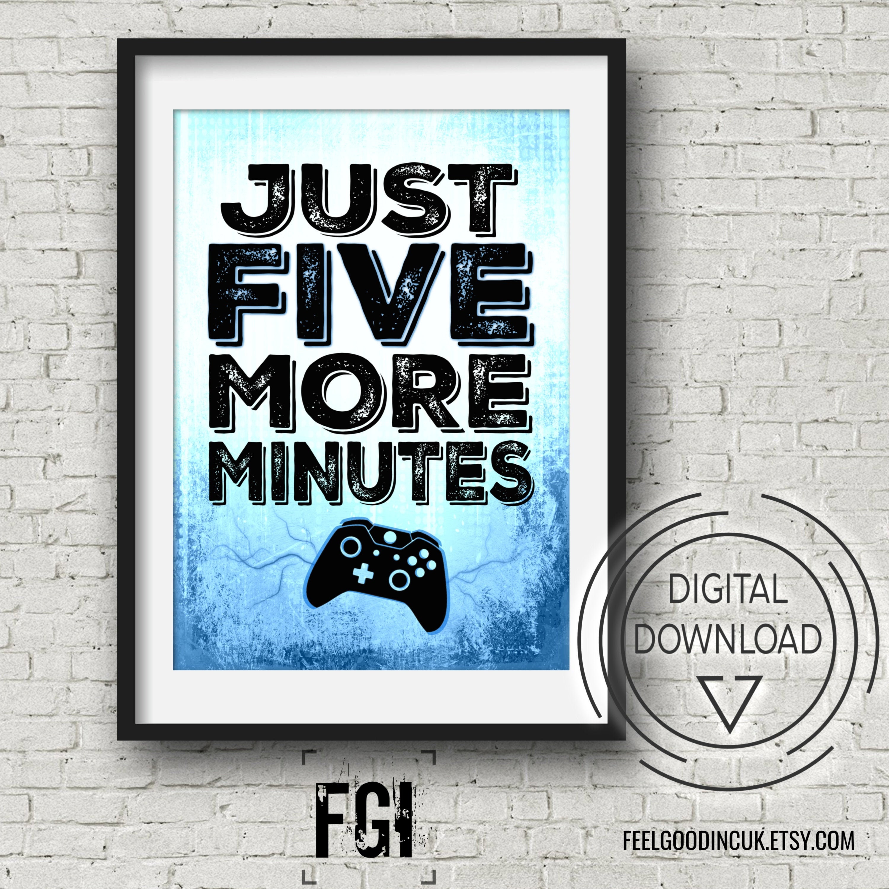 teen bedroom XBOX Controller Print xbox printable xbox decor xbox poster Just Five More Minutes xbox room decor- video game art