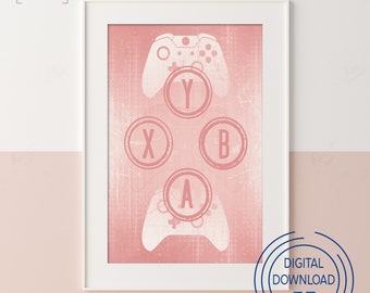 Pink Gamer Girl Printable for Girls Room Decor, Girls Video Game Poster, Girls Bedroom Decor, Pink Xbox Video Game Print, Pink Xbox Wall Art