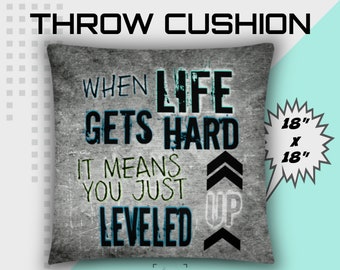 Teal XBOX Throw Cushion for boys bedroom decor featuring an inspirational gamer quote, teenage bedroom, gamer gift, game room, kids room