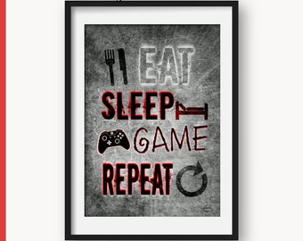 XBOX Gamer, Eat Sleep Game Repeat boys Wall Decor, RED, Video Game Printable, Kid Room Decor, Teen room, gaming print, gaming poster, gift