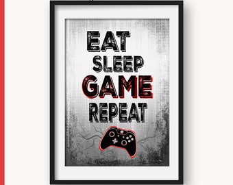 XBOX Gamer, Eat Sleep Game Repeat boys Wall Decor, RED, Video Game Printable, Kid Room Decor, Teen room, gaming print, gaming poster, gift