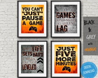 XBOX Video Game Prints in Orange and Grey, Xbox Bedroom, Gamer Gift,  Boys bedroom, game room wall art, kids, xbox gamer,  DIGITAL DOWNLOAD