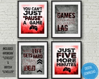 XBOX Video Game Print Set, wall art for teenage bedroom, video game decor, poster set video game, red boys bedroom decor, teenage room, teen