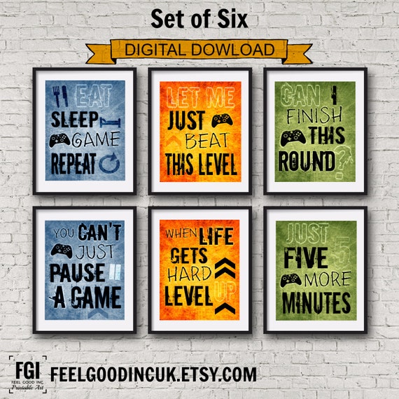 Set Of Six Xbox Video Game Prints Orange Olive Green Navy Blue Video Game Kids Decor Gamer Bedroom Teenage Gaming Boys Gamer Gift