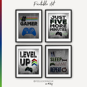 XBOX Gamer Prints in Red, Navy Blue and Neon Green. Ideal Teen boy bedroom or game room decor. Set of Four Prints, multiple sizes included image 1