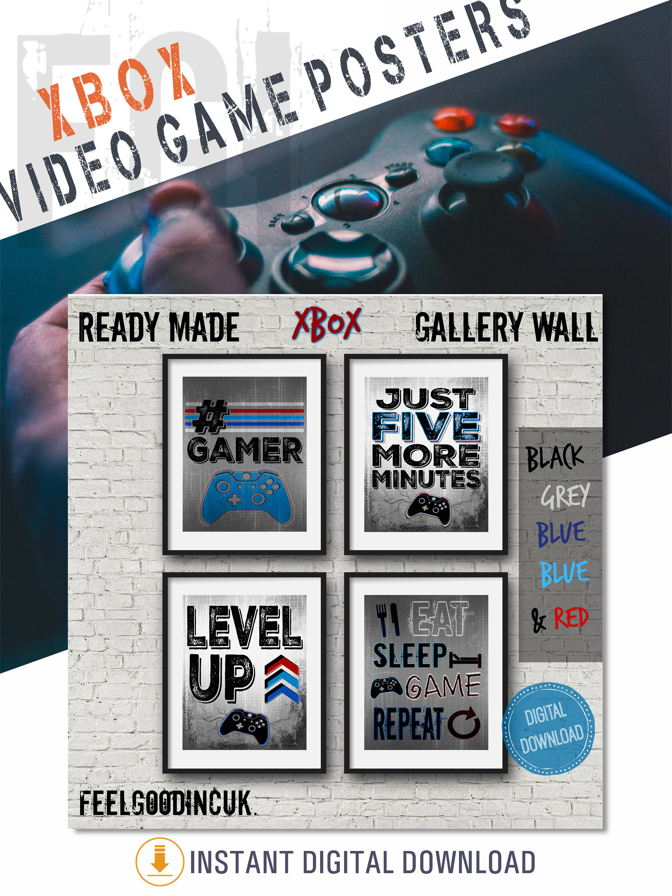 game room decor teen boy wall art video game posters Set of four Nintendo Switch Video Game Prints for teen boy bedroom or gamer room