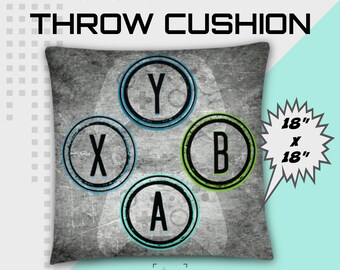 Teal XBOX Throw Cushion for boys bedroom featuring an Xbox video game controller, gamer art, teen bedroom, gamer gift, game room, kids room