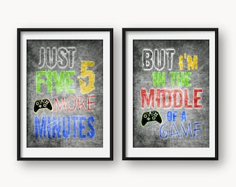 Set of two bright Xbox Gaming Prints for a bedroom, game den or game room decor. Downloadable Gamer Prints in red, green, yellow and blue