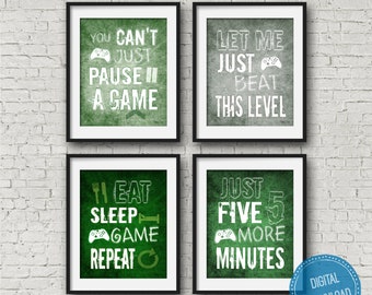 XBox four Green Video Game Prints, INSTANT DOWNLOAD.  Video game decor featuring an Xbox Controller for boy bedroom or game room decor