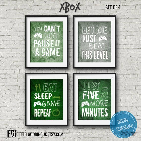 Xbox Four Green Video Game Prints INSTANT DOWNLOAD. Video 