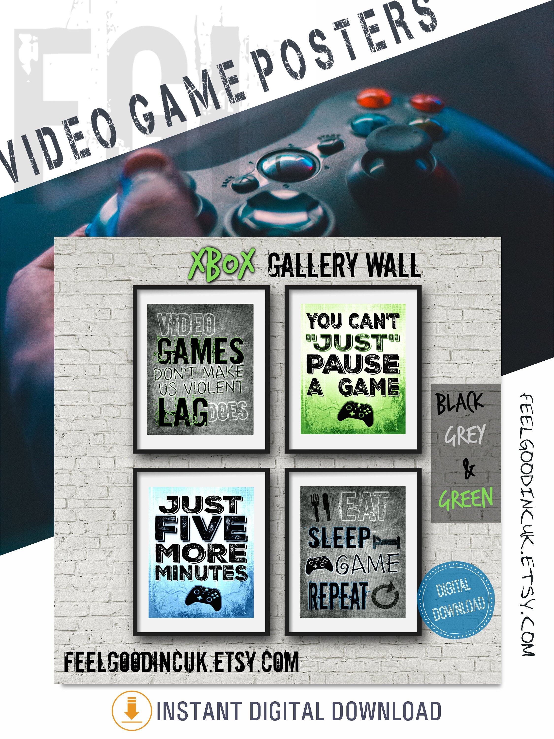 XBOX game room wall art Kids room blue green Set of xbox Etsy