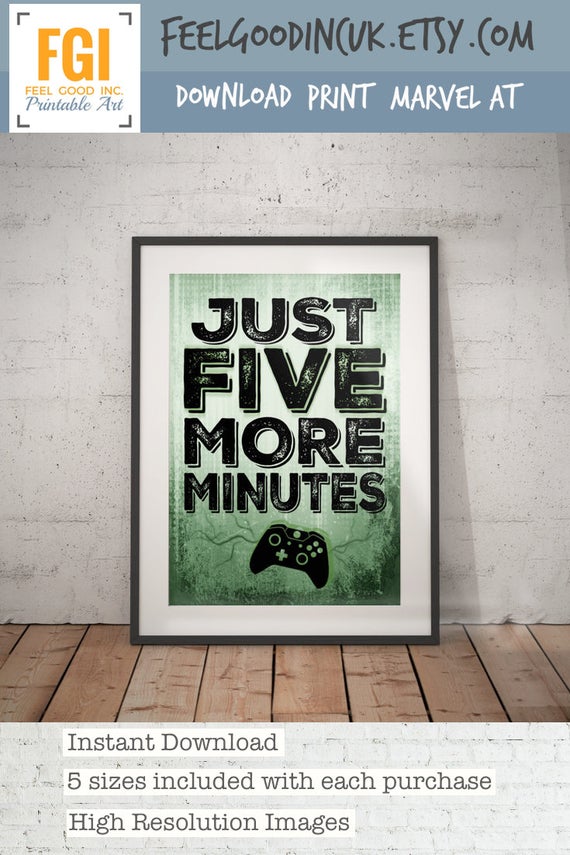 teen bedroom XBOX Controller Print xbox printable xbox decor xbox poster Just Five More Minutes xbox room decor- video game art