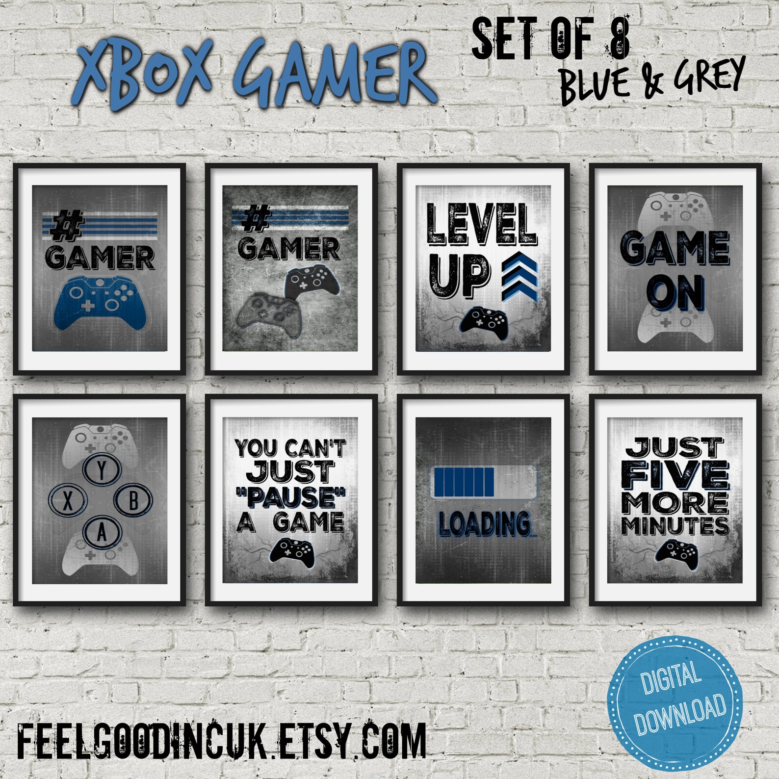XBOX Game Room Wall Art for Kids Bedroom Set of 8 Blue Xbox Etsy