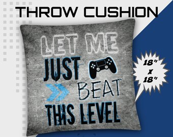 PLAYSTATION Pillow for boys bedroom decor, "Let me just beat this level" gamer quote, teen bedroom, gamer gift, game room, kids room decor