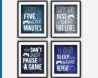 Modern Blue Playstation Video Game Wall Art for Kids Room. Fun and Colorful video game art print for boys bedroom gaming décor or gamer gift