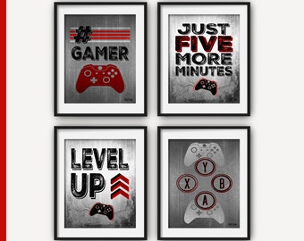 XBOX Red Printables Set, Xbox Gamer Bedroom, Teen boy bedroom, gamer printable wall art, digital video game prints, fun gift for gamers