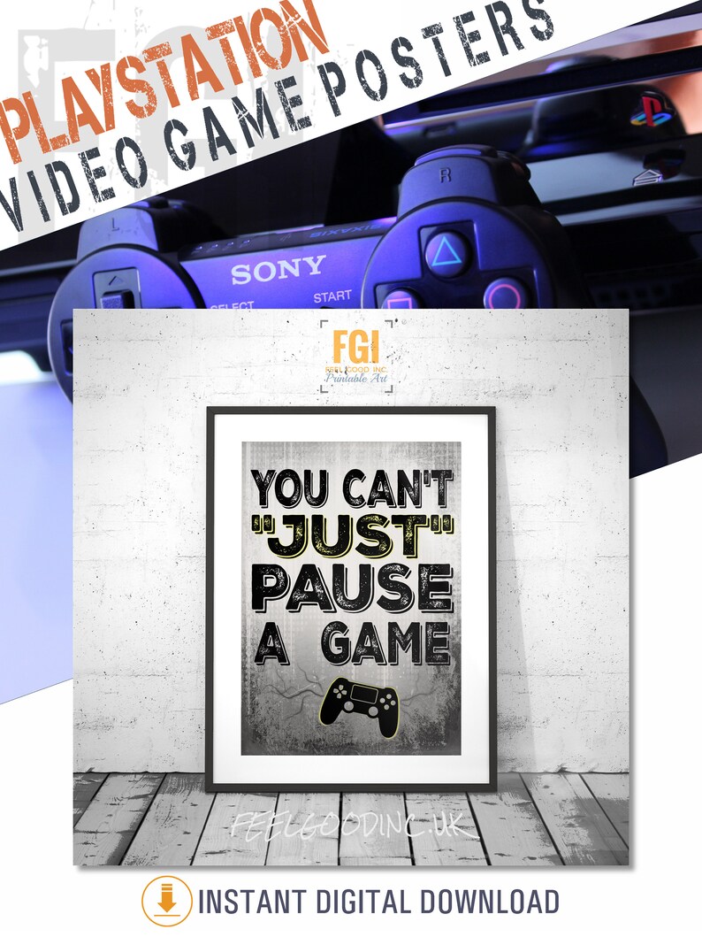 PLAYSTATION You can't just pause a game Grey Yellow Etsy