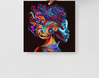 Psychedelic Art Black Woman Listening To Music Black Woman Poster