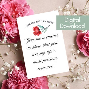 Apology Messages For Him, Sweet & Romantic Apology Messages, Words of apology to my love, Instant Download, Printable Card