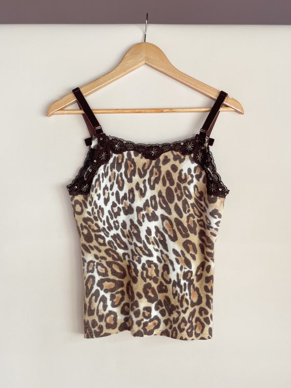 Early 2000s Angora Leopard Print Cami with Velvet… - image 5