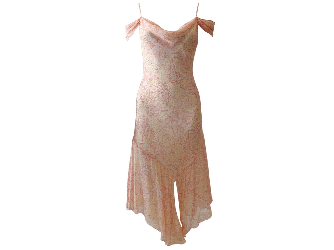 Y2K Silk Colorful Paisley Ruffle Hem Dress