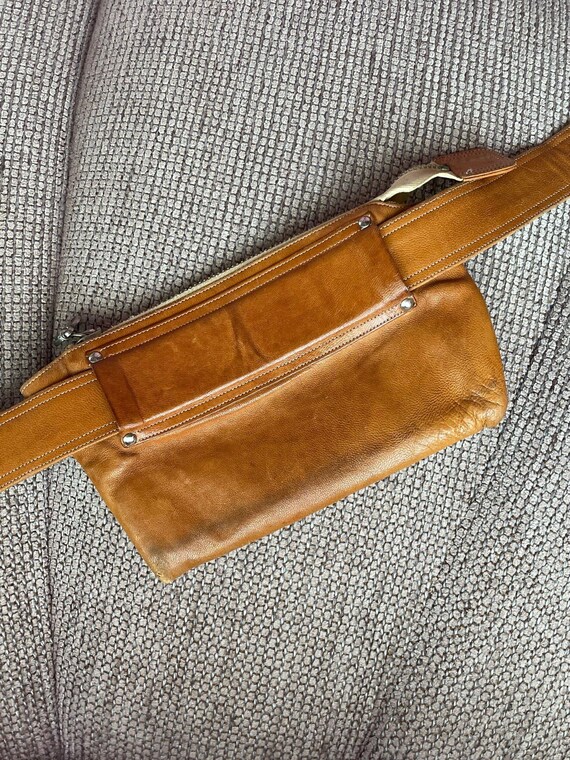 1970s Courrèges Cognac Leather Belt Bag, Made in … - image 3