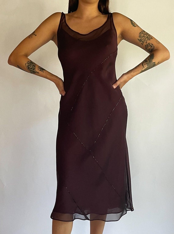 1990s-00s Burgundy Beaded Dress (4-8)