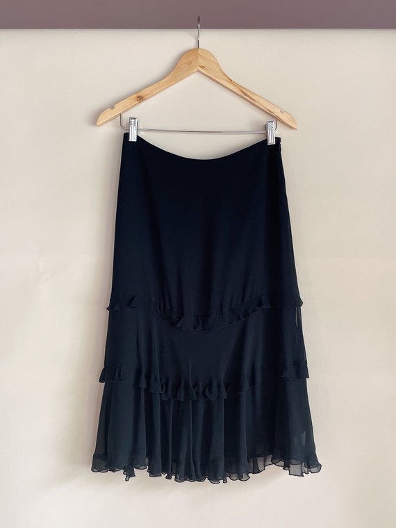 Early 2000s Express Black Silk Ruffle Skirt S M Etsy