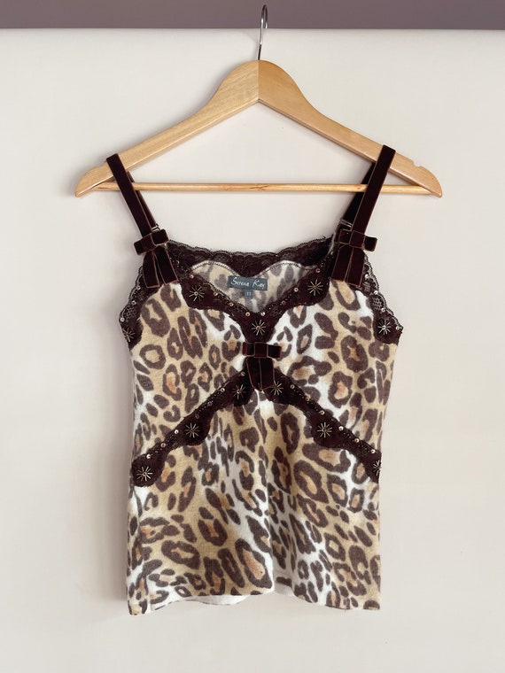 Early 2000s Angora Leopard Print Cami with Velvet… - image 4
