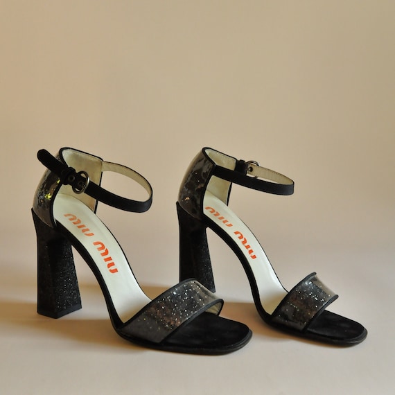FW 1998 Miu Miu PVC Coated Glitter Heels, Made in… - image 6