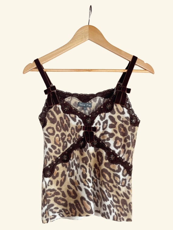 Early 2000s Angora Leopard Print Cami with Velvet… - image 1