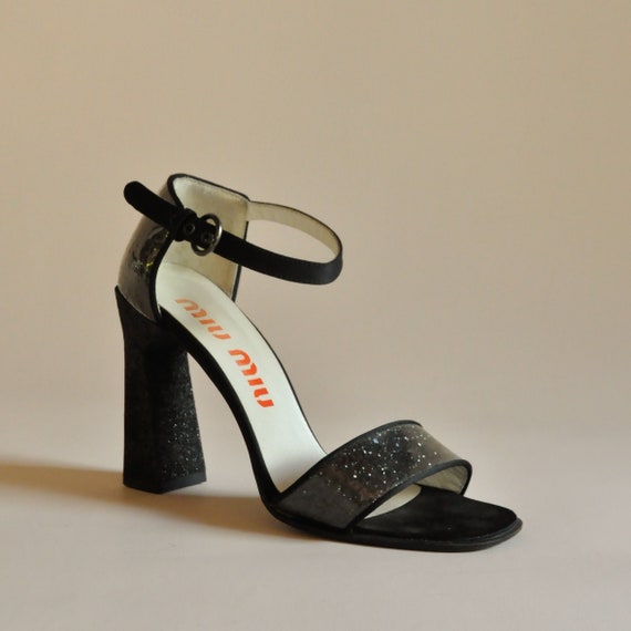 FW 1998 Miu Miu PVC Coated Glitter Heels, Made in… - image 1