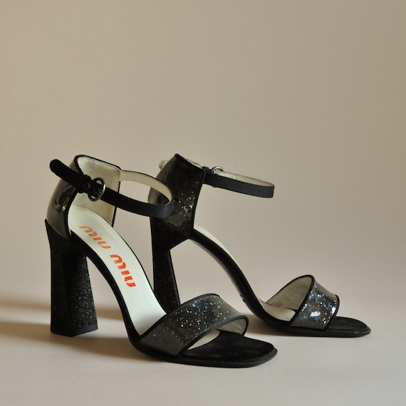FW 1998 Miu Miu PVC Coated Glitter Heels, Made in… - image 2