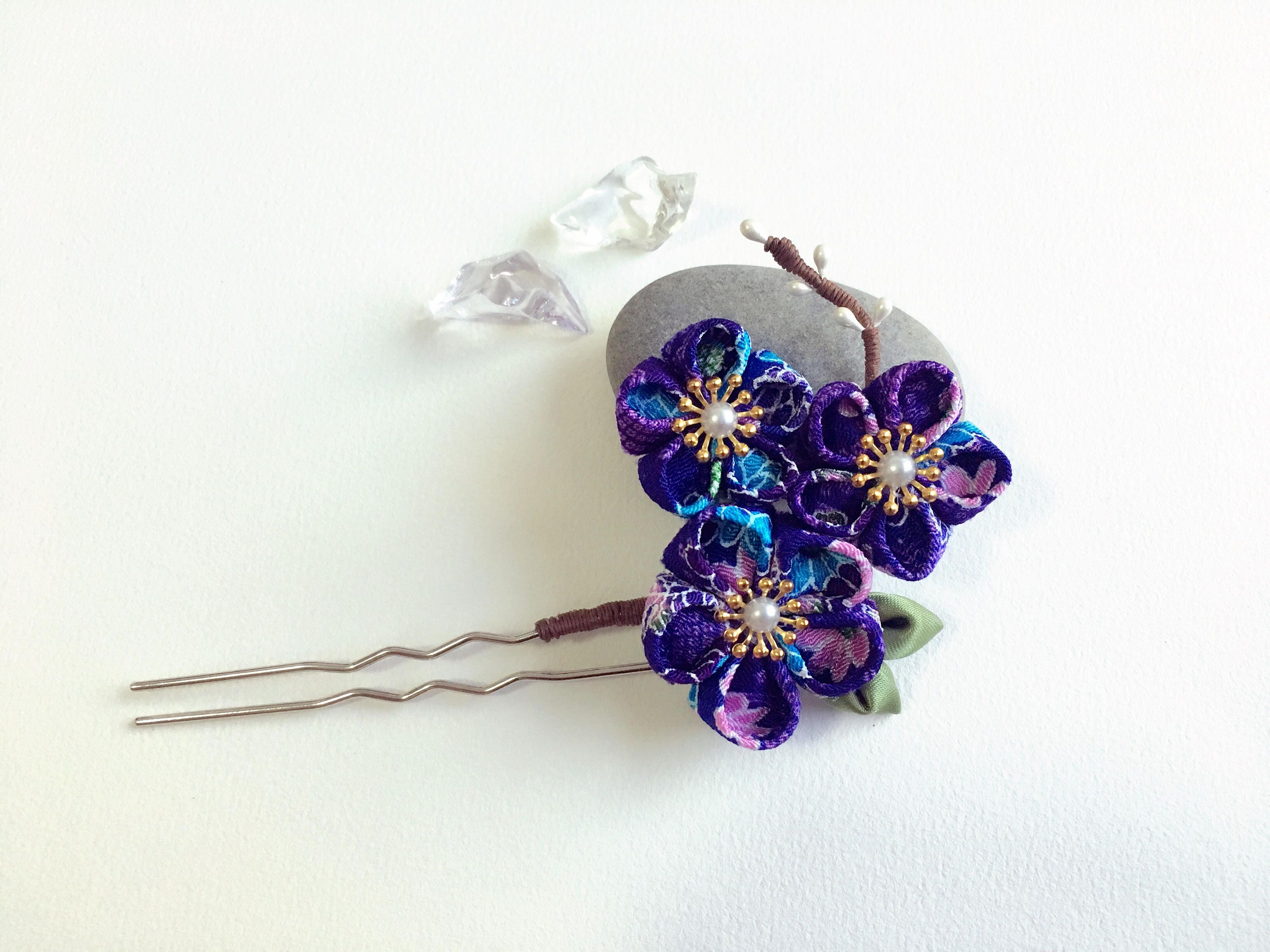 Horquilla de pelo de flor de tela de Kanzashi. Japonés Geisha Etsy