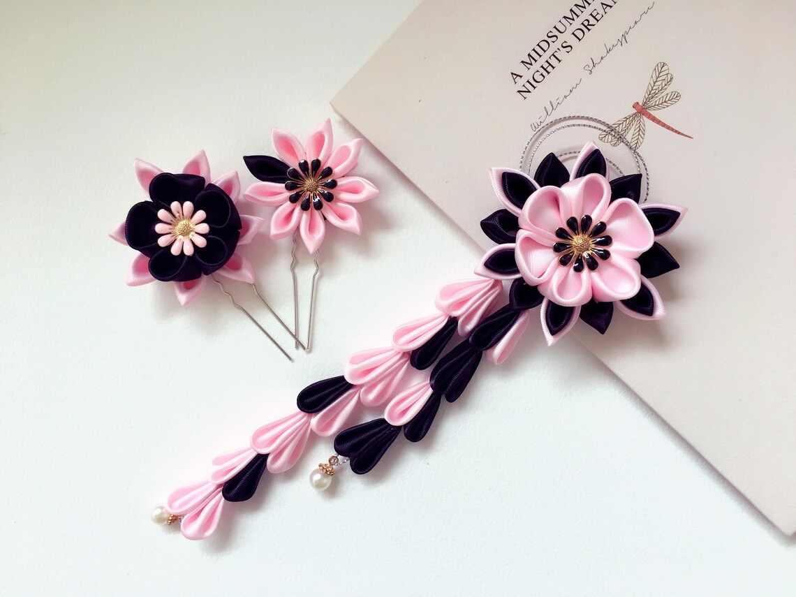 Kanzashi tsumami Fabric Flower Hair Pins Hair Clip. Kanzashi Etsy