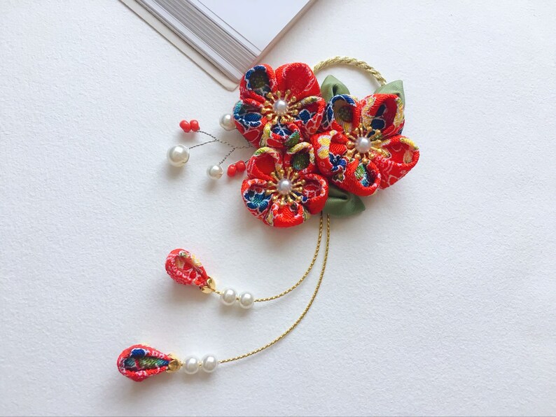 Sakura Kanzashi Japanese Hair Clip Kanzashi Fabric Red Etsy