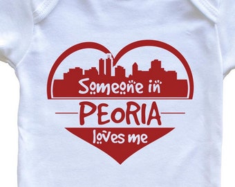 Someone in Peoria Loves Me Peoria Illinois Skyline Heart   Baby Bodysuit