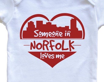 Someone in Norfolk Loves Me Norfolk Virginia Skyline Heart   Baby Bodysuit