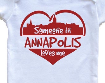 Someone in Annapolis Loves Me Annapolis Maryland Skyline Heart   Baby Bodysuit
