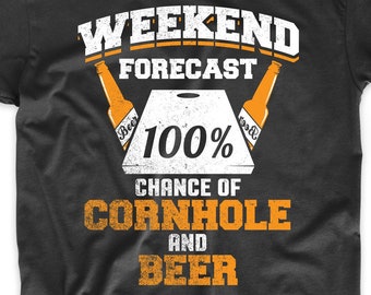 Men's Cornhole Shirt - Weekend Forecast 100% Chance Of Cornhole And Beer Funny T-Shirt