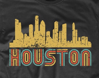 Camiseta de hombre de Houston - Camiseta estilo retro vintage con el horizonte de Houston, Texas