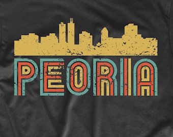 Men's Peoria Shirt - Retro Vintage Style Peoria Illinois Skyline T-Shirt