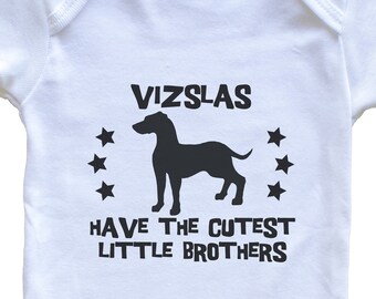 Vizslas Have The Cutest Little Brothers / Sisters Funny Baby Bodysuit - Vizsla Dog Breed Silhouette Baby One Piece