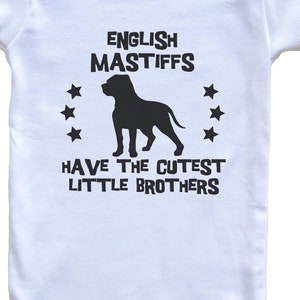 English Mastiffs Have The Cutest Little Brothers / Sisters Funny Baby Bodysuit - English Mastiff Dog Breed Silhouette Baby One Piece