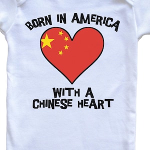Born In America With A Chinese Heart   Baby Bodysuit China Flag Baby Bodysuit